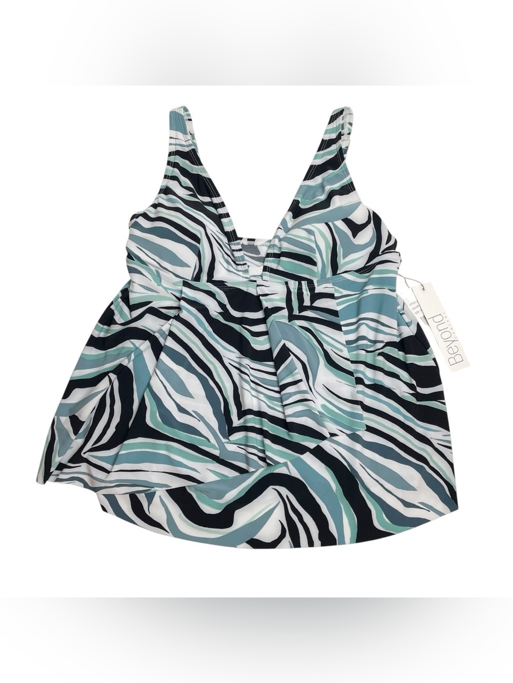 Beyond Control Printed Tankini Swim Top Blue Zebra Size 10 New NWT